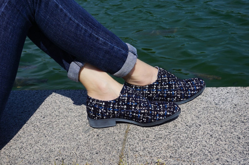 Blue leather shoes Leather Oxford Shoes Suede Oxfords Blue Colorful Print Shoes Women Oxfords Women Leather shoes