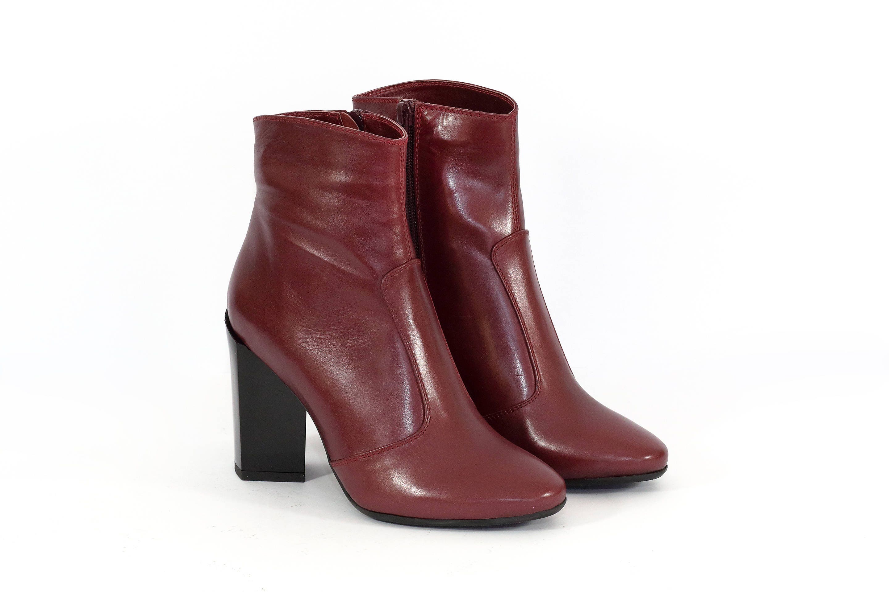 Elegant Women's Boots, Red Ankle Boots, Genuine Leather Boots, Burgundy ...