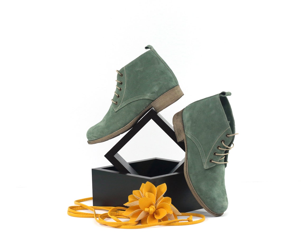 Green Women Leather Boots Women Natural Leather Booties - Etsy