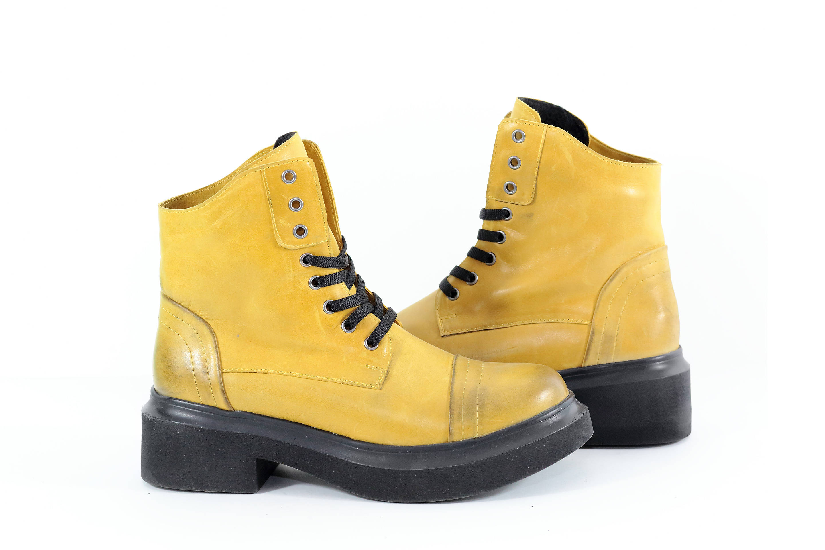 yellow leather boots womens