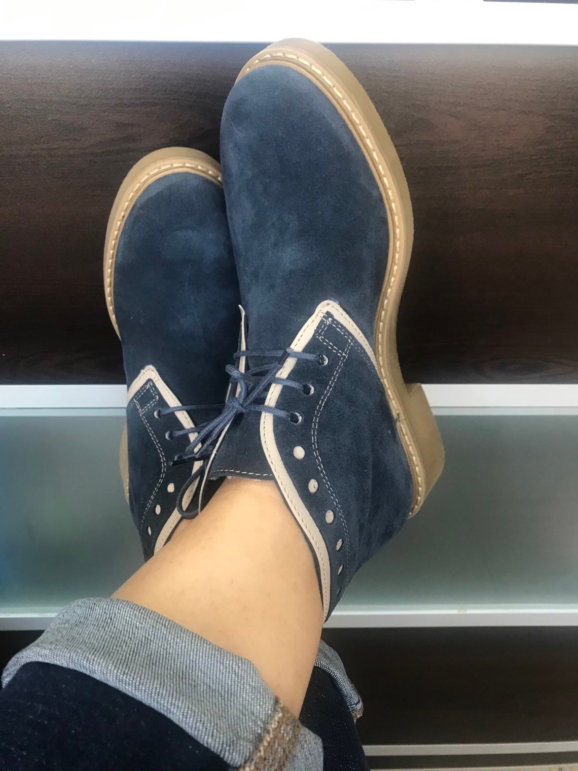 Blue Women Leather Boots Women Natural Leather Booties Blue Etsy