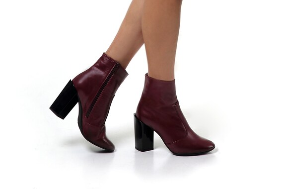 ladies red leather ankle boots