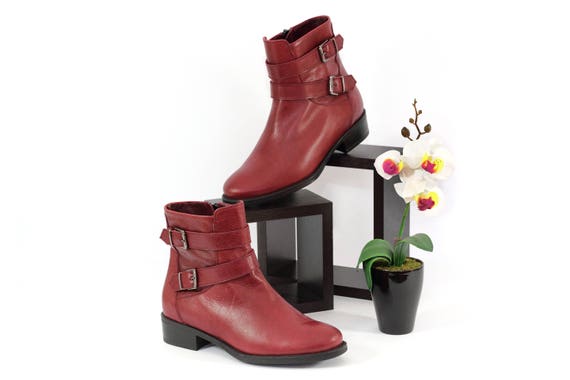 burgundy ankle boots leather