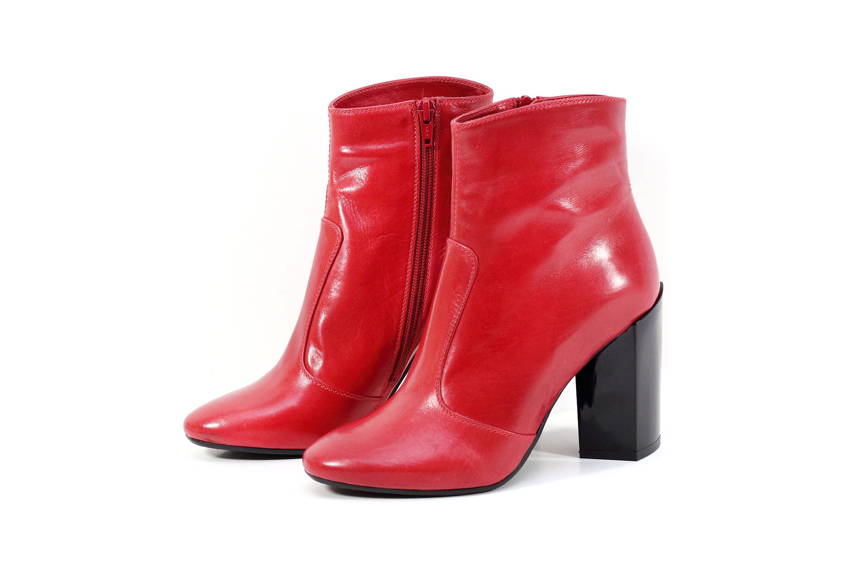Elegant Women's Boots, Red Ankle Boots, Genuine Leather Boots, Red ...