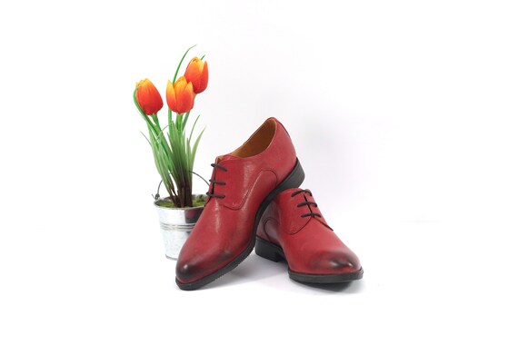 red leather oxfords