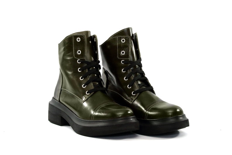 Women Leather Boots Olive Green Leather Boots Green Combat - Etsy