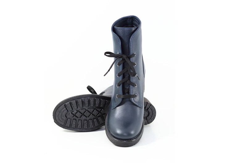 Combat boots Blue combat boots Winter leather boots image 5