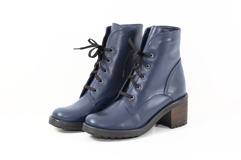 Combat boots Blue combat boots Winter leather boots image 2