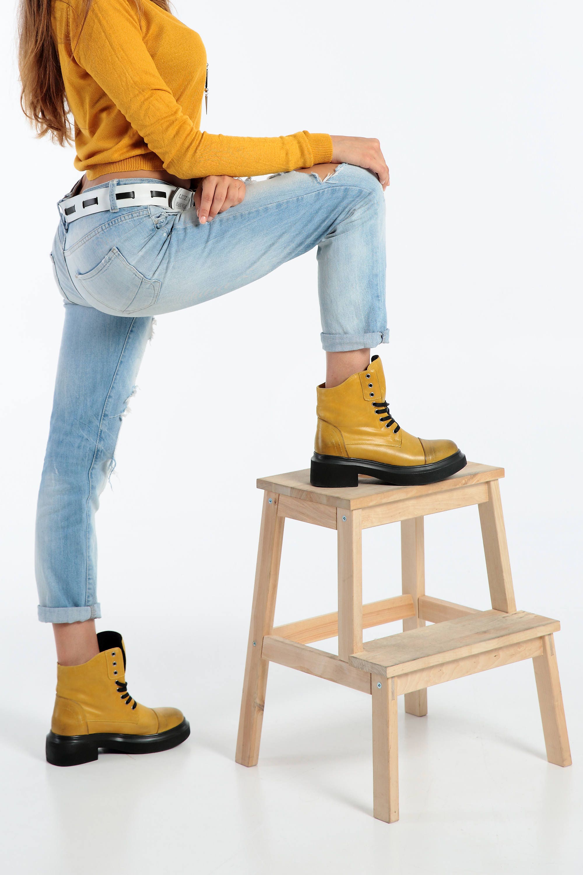 yellow leather boots womens