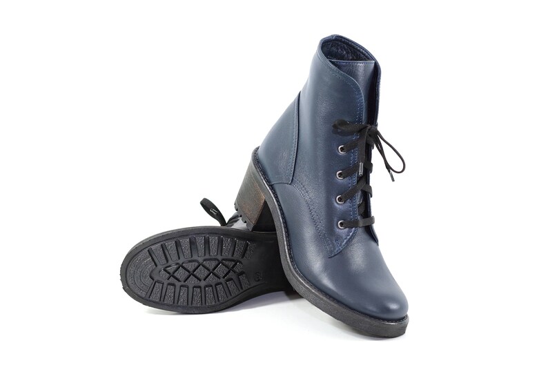 Combat boots Blue combat boots Winter leather boots image 0
