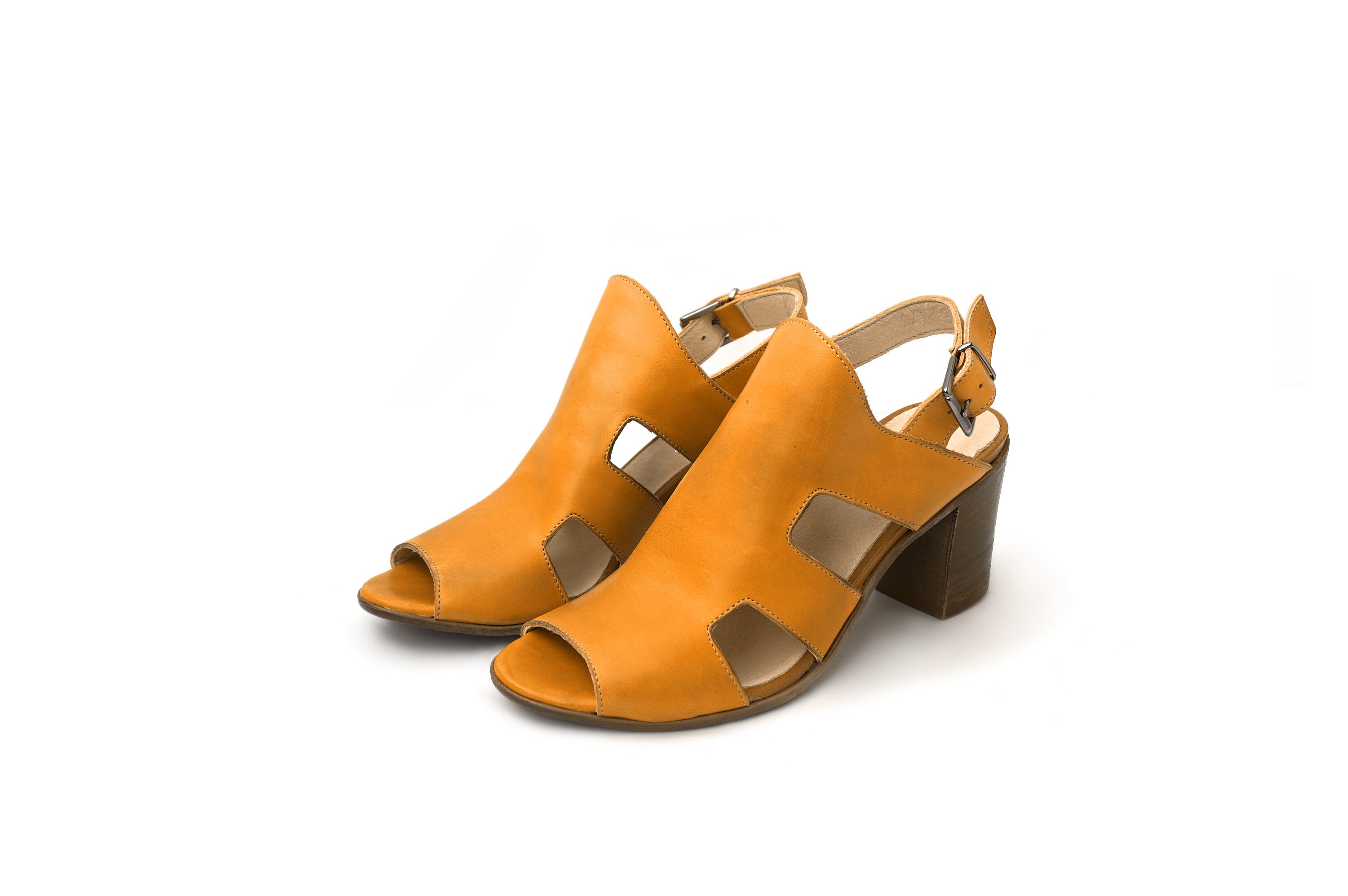 block heel yellow sandals