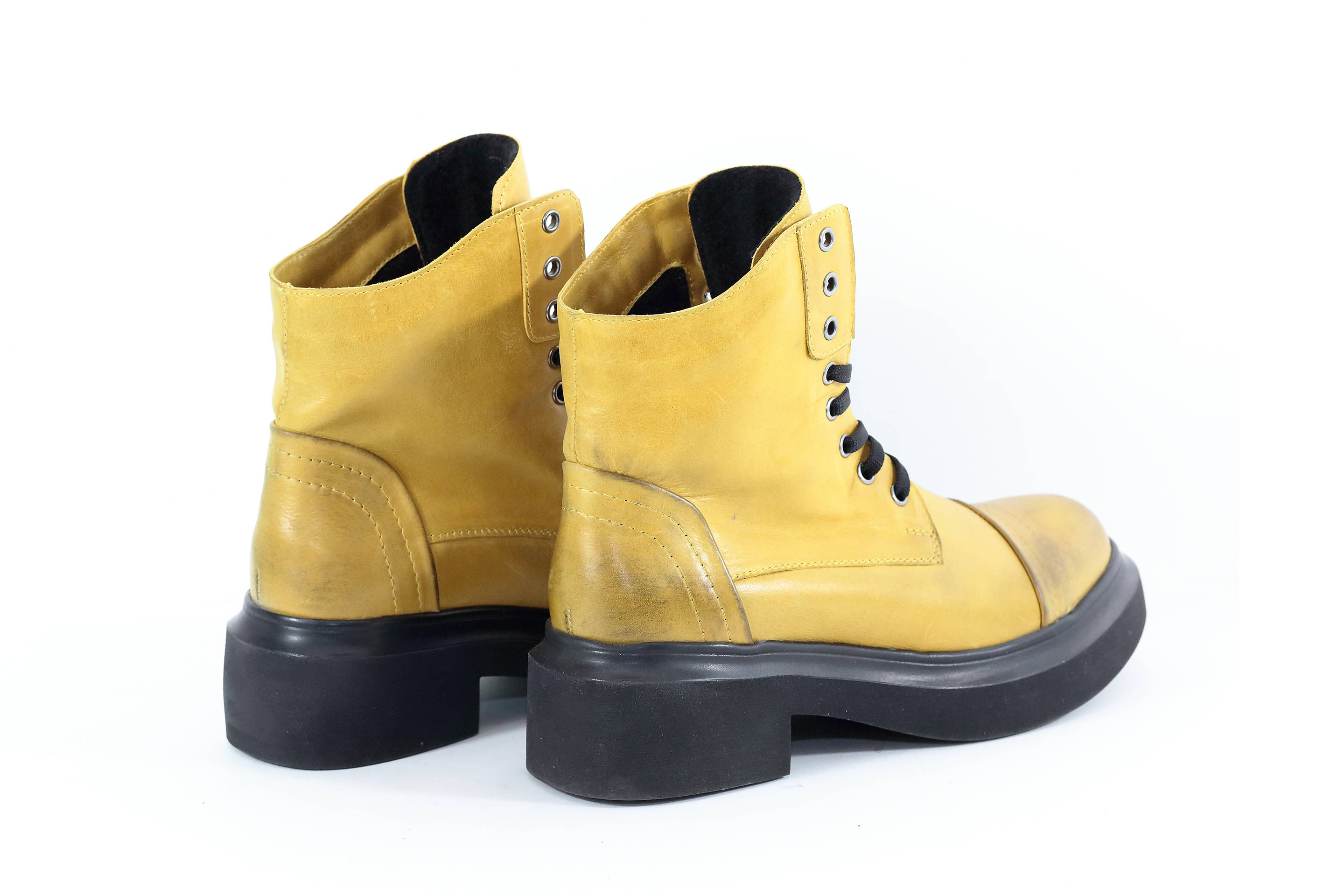 yellow leather boots womens