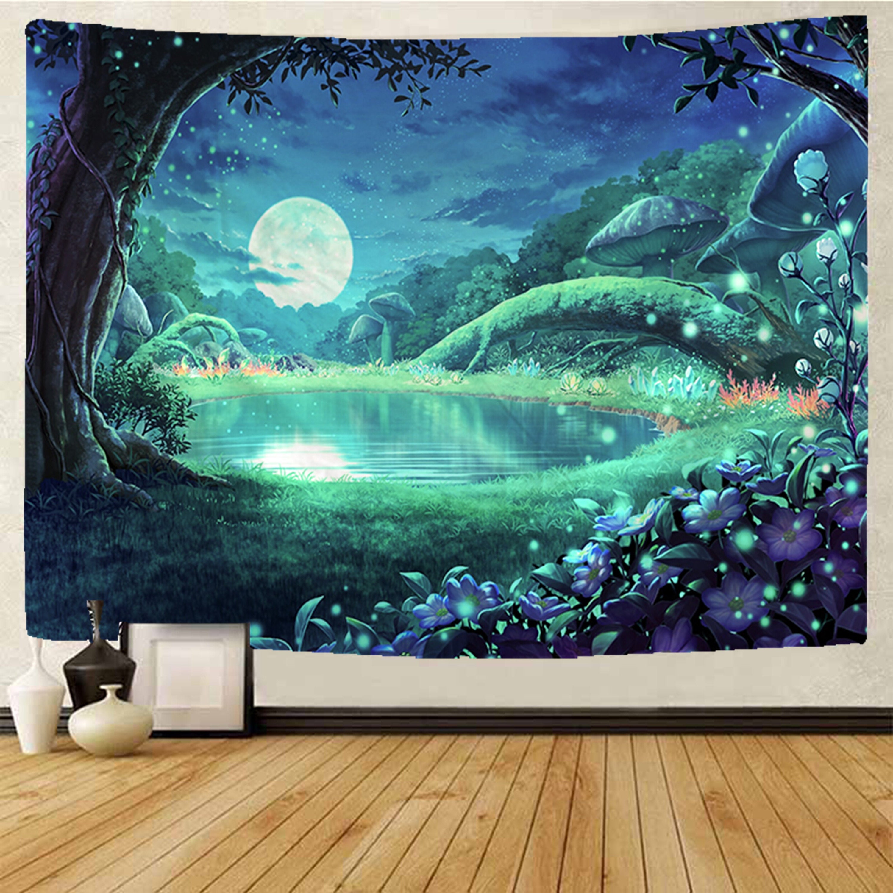 Mushroom Tapestry Fairy Tale Wall Tapestry Moon Night Magic Etsy Australia