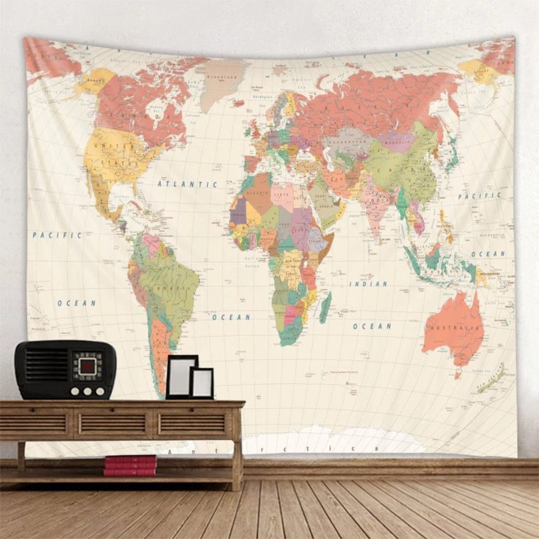 World Map Tapestry Political Map of the World Wall Hanging - Etsy