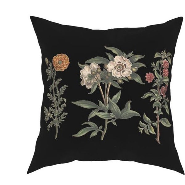 Black Floral Pillow Etsy