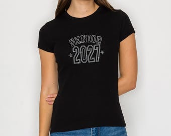 Senior 2027 Rhinestone Shirt, Sparkly Graduation Tee, Class of 2027 Custom Bling Top, Y2K Senior Year Shirt, High School Graduation Gift