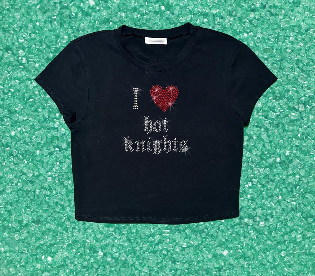 I Love Hot Knights - Rhinestone Crop Top 