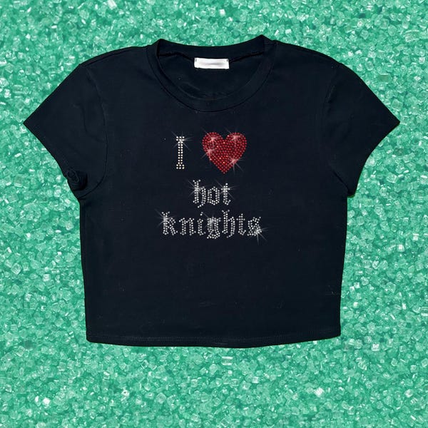 I Love Hot Knights Rhinestone Crop Top Renaissance Faire Shirt Medieval Festival Outfit Fantasy Knight Gift Ren Faire Merch Knight Lover Top