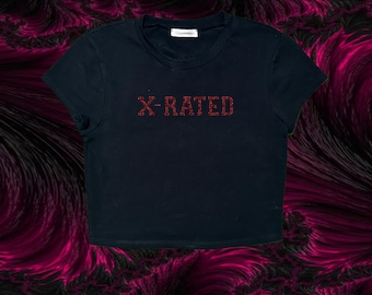 Top corto con pedrería para adultos, estilo Y2K, camiseta estilo baby, estética de los 2000, eslogan, ropa de verano para chicas guapas, estilo rave y streetwear, estilo cyber Y2K.
