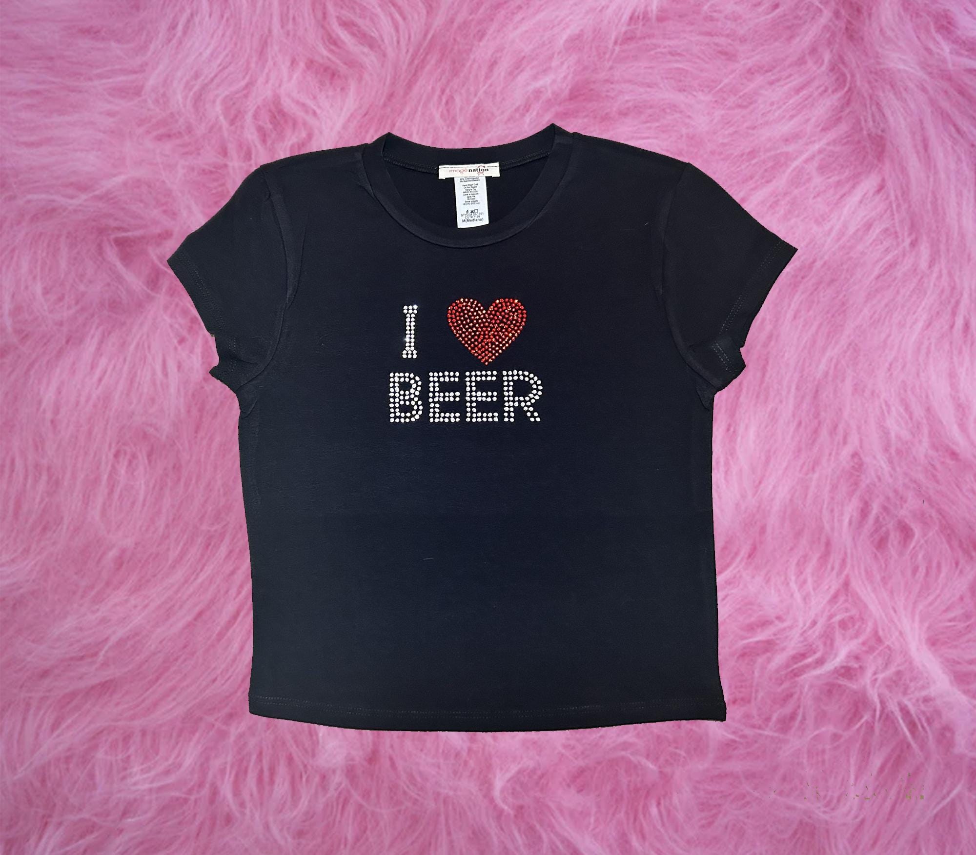 lovebeer専用 I Love Beer Rhinestone Crop Top Baby Tee | Cute Beer Lover Shirt