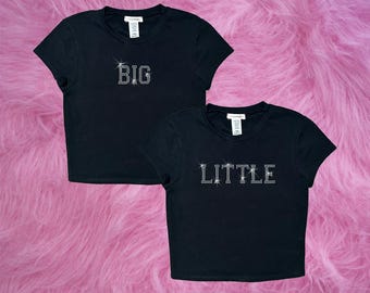 Little / Big Rhinstone crop top baby tee for sorority reveal Bling and Sparkle