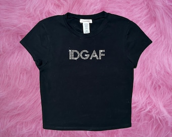IDGAF cropped rhinestone tee
