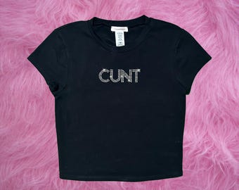 CUNT cropped rhinestone tee | Y2k statement baby tee