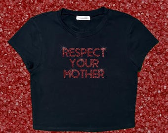 Respect Your Mother Rhinestone Crop Top - TPWK Aesthetic Fan Shirt - Love On Tour Concert Outfit - Y2K Sparkly Baby Tee - Retro Fan Merch