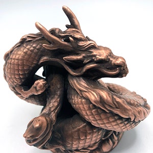 Chinese Feng Shui Dragon Copper Plated Figurine Statue for Luck & Success