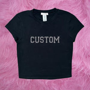 Custom Rhinestone Crewneck Crop Top, Personalized Bling Sparkle Short Cut Crop Top Tee Shirt Gift for Her