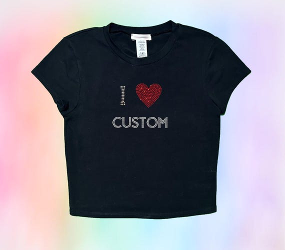 Custom Rhinestone Crop Top | I HEART Your Custom Phrase | Personalized Bling Top | Unique Festival Wear | Trendy Summer Style