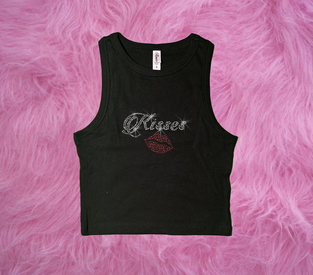 Kisses Y2k Cropped Rhinestone Tank Tee Tank Top - Etsy