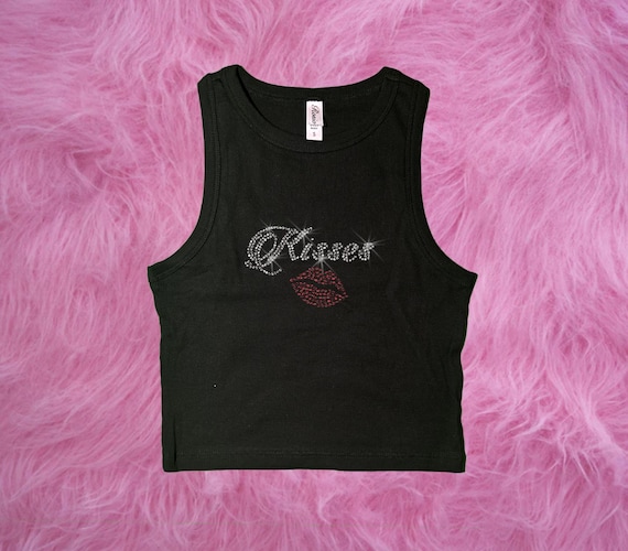 Kisses Y2k Cropped Rhinestone Tank Tee Tank Top - Etsy