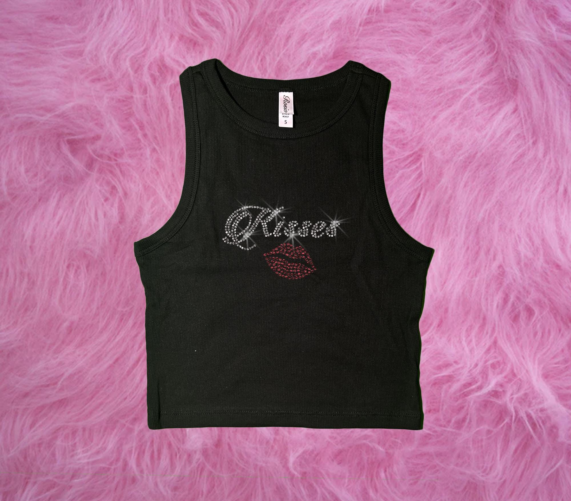 kiss the club rhinestone logo tank top Kiss rhinestone bling shirt