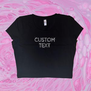 Custom Rhinestone Crop Top | Personalized Bling Sparkle Tee Shirt Gift for Her | Short Cut Glitter Top Concert Rave custom tee