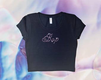 Bop Rhinestone Crop Top with pink rhinestones | Goth Y2K Baby Tee | Bling T-Shirt