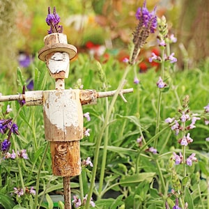 recycled wood scarecrow | one of a kind scarecrow | handmade eco chic scarecrow | gardening lover | rustic garden decor | mother nature |