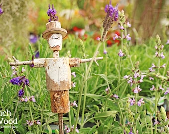 recycled wood scarecrow | one of a kind scarecrow | handmade eco chic scarecrow | gardening lover | rustic garden decor | mother nature |