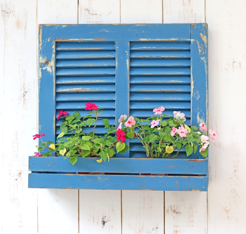 Wood Shutter Planter Wall Decor Rustic Decor Space Age Etsy