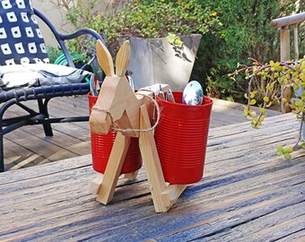 cutlery holder | utensil holder | wooden donkey figure | table napkin holder | joyful tabletop accessory | thanksgiving gift idea |