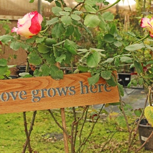 l&#39;amour pousse ici panneau en bois | idée cadeau personnalisée | Idée cadeau Saint-Valentin | décoration extérieure | plaque en bois pour maman jardinière |