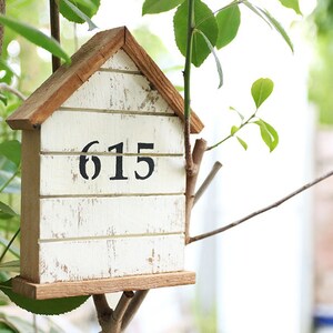 decorative wooden house | rustic home decor | solid wood sign | street number sign |