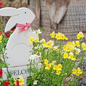 welcome wood sign | bunny rabbit sign | garden marker outdoor | garden decoration | balcony decor