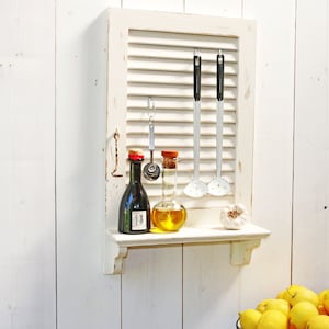 wood shutter with shelf | bright wall art | wall decor | plants display | wall mounted shutter | kitchen decor| wall decor wood |