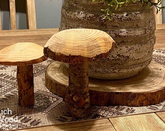 recycled sustainable wooden mushrooms | set of 2 mushrooms | sustainable art from Israel | lawn ornament display | Christmas decor |