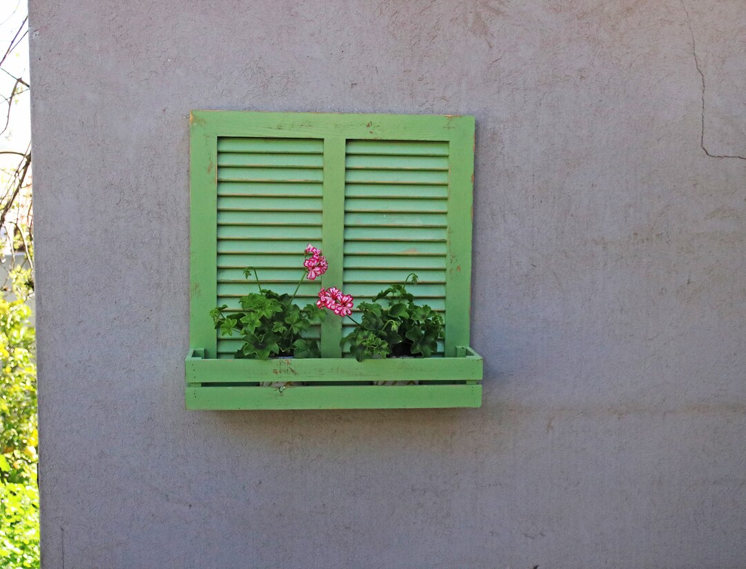 Wood Shutter Planter Wall Decor Colorful Planter Antique Etsy