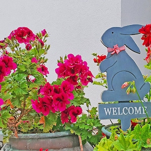 welcome wood sign | bunny rabbit sign | garden marker outdoor | garden decoration | balcony decor