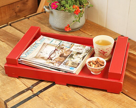 Red serving tray with handles deals