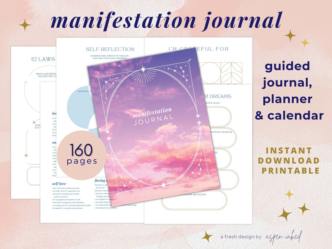 Manifestation Journal Digital Download Monthly Calendar, Guided Journal, Undated Calendar, Goals ...