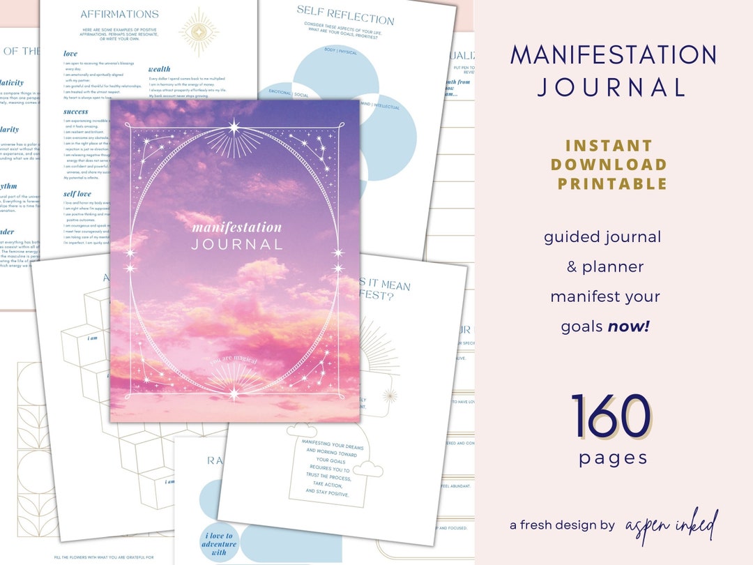 Manifestation Journal Digital Download Monthly Calendar, Guided Journal, Undated Calendar, Goals ...